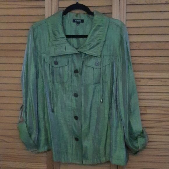 Elementz Jackets & Blazers - Elementz Erodisent Green Adjustable Sleeves Drawstring Neckline Jacket Size L
